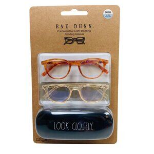 Rae Dunn Blue Light Blocking Reading Glasses 2-Pack w/ Case 0.00 Strength